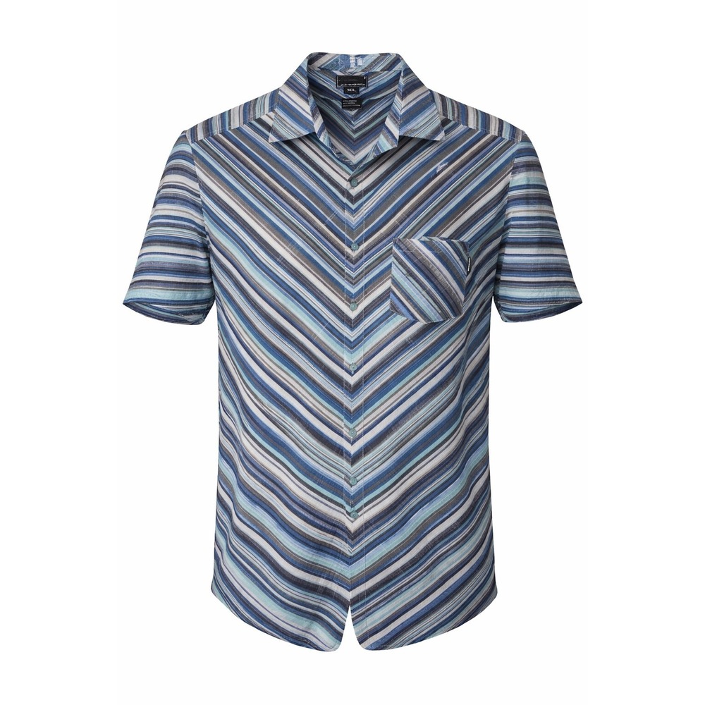 Vintage Oakley Button Up Shirt Men's XL Blue Diagonal Stripe Short Sleeve Pocket